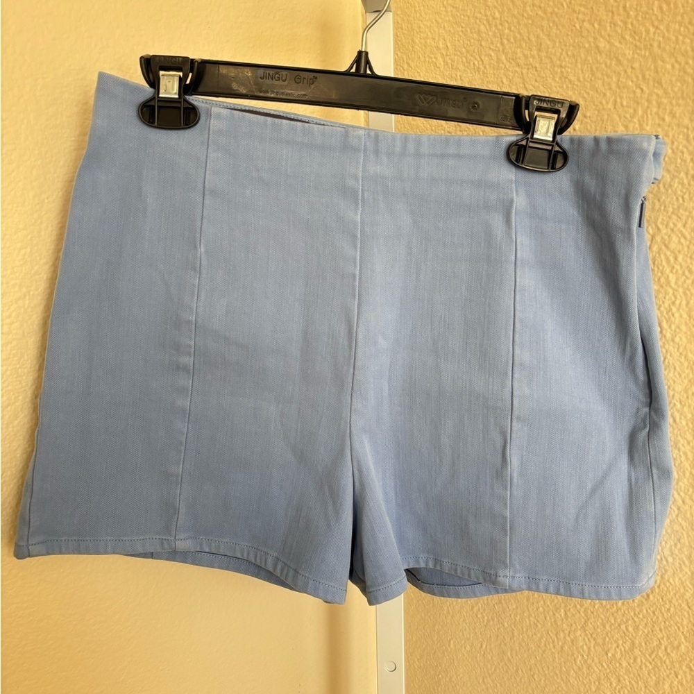 Armani Exchange High Waist Button Side Detail Shorts in Baby Blue - Size 30